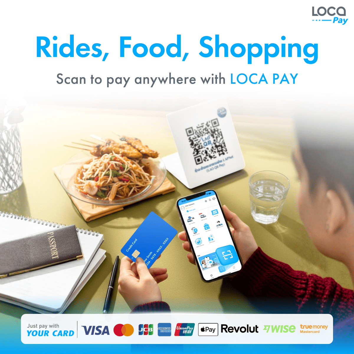 Visitor using LOCA PAY for rides food and shopping by scanning LAO QR in Laos