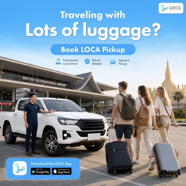 LOCA Pickup for airport luggage and group travel in Laos