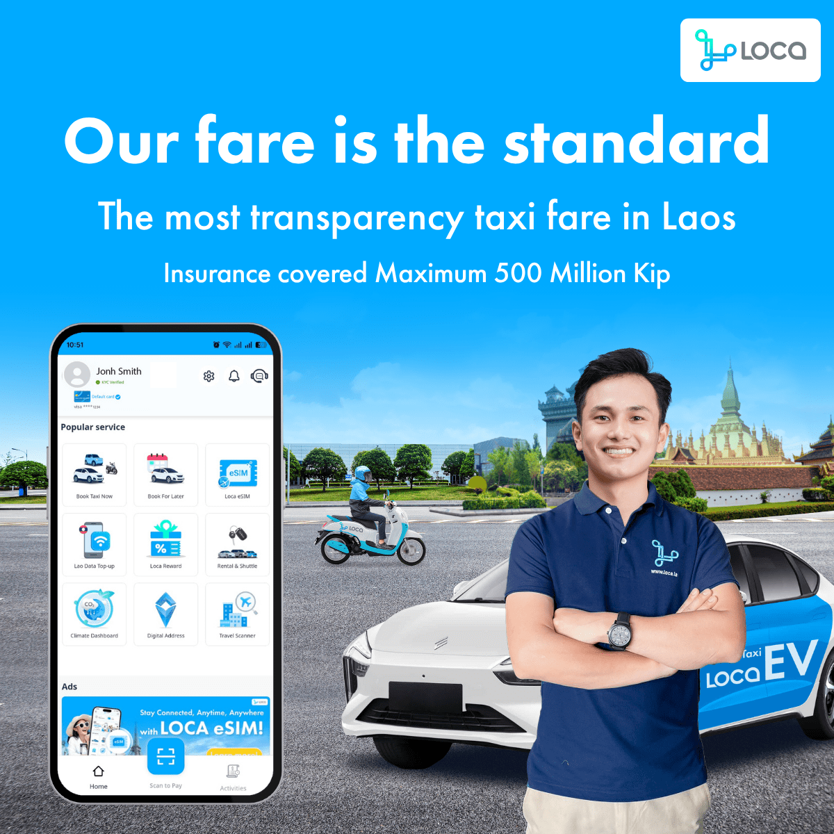 LOCA Taxi transparent fare and insurance