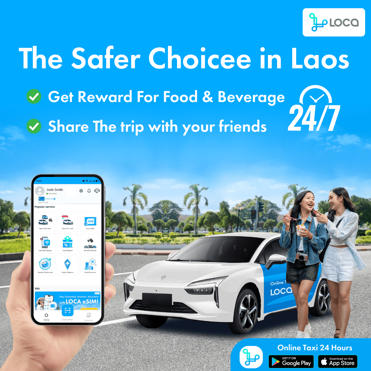 LOCA Taxi available 24 hours in Laos